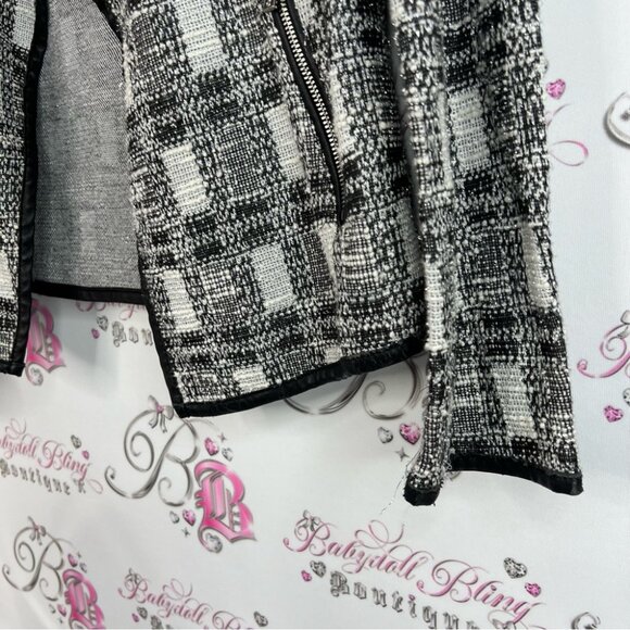Calvin Klein blazer sweater cardigan tweed Black White Checkered sparkly - Picture 4 of 10